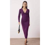 Wovcor Long Sleeve V Neck Maxi Dress With Lined Finish In Purple Purple
