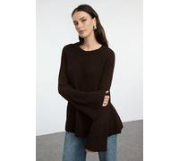 Wovcor Loose Fit Ribbed Knit Sweater With Long Sleeves In Dark Brown Dark Brown