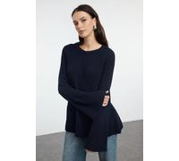 Wovcor Loose Fit Ribbed Knit Sweater With Long Sleeves In Navy Navy