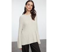 Wovcor Loose Fit Ribbed Knit Sweater With Long Sleeves In Stone Stone