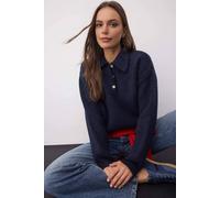 Wovcor Loose Fit Special Yarn Knit Sweater With Button Collar In Navy Navy