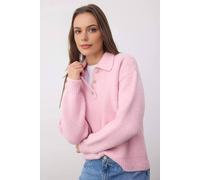 Wovcor Loose Fit Special Yarn Knit Sweater With Button Collar In Pink Pink L