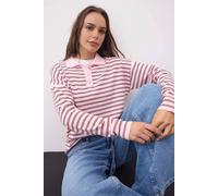 Wovcor Loose Fit Striped Long Sleeve Knit Sweater With Polo Collar In Pink Pink M