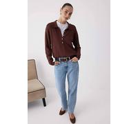 Wovcor Mercerized Look Polo Collar Button Detail Knit Sweater In Brown Brown