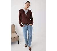 WOVCOR Mercerized Look Polo Collar Knit Sweater - Brown - S