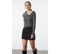 Wovcor Mercerized Look Premium Yarn Fitted Knit Cardigan In Dark Grey Dark Grey