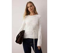 WOVCOR Mercerized Look Rose Pattern Textured Knit Sweater - Ecru - L