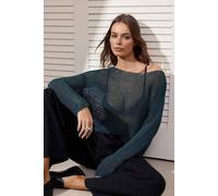 Wovcor Metallic Open Knit Lightweight Long Sleeve Jumper In Teal Teal