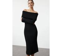 Wovcor Midi Knit Carmen Collar Midi Dress In Black Black