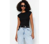 Wovcor Minimal Fitted Cap Sleeve Crew Neck Everyday Top In Black Black