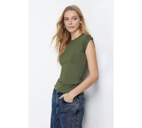 Wovcor Minimal Fitted Cap Sleeve Crew Neck Everyday Top In Khaki Khaki