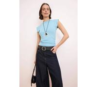 Wovcor Minimal Fitted Cap Sleeve Crew Neck Everyday Top In Light Blue Light Blue