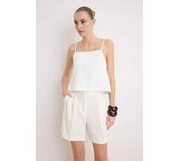 Wovcor Minimal Strappy Square Neck Relaxed Woven Blouse In White White