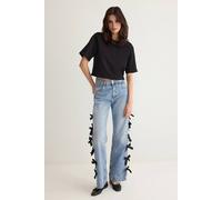 Wovcor Normal Waist Wide Leg Jeans With Ribbon Detail In Blue Blue