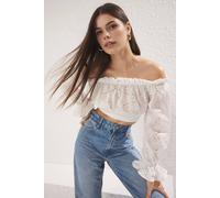Wovcor Off Shoulder Broderie Anglaise Crop Blouse In White White