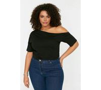 WOVCOR Off-Shoulder Detail 100% Cotton Knitted Blouse - Black - 4XL