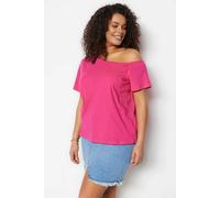WOVCOR Off-Shoulder Detail 100% Cotton Knitted Blouse - Pink - 3XL
