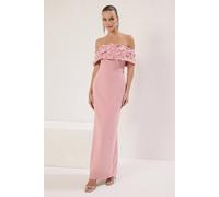 Wovcor Off Shoulder Floral Applique Maxi Evening Dress In Rose Rose