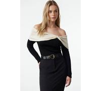 Wovcor Off-Shoulder Rib-Knit Bardot Sweater In Black Black