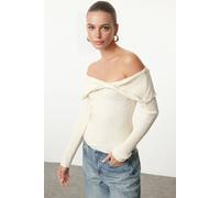 Wovcor Off-Shoulder Rib-Knit Bardot Sweater In Off White Off White