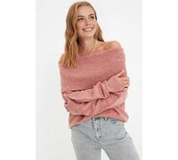 Wovcor Off Shoulder Ribbed Knit Jumper With Folded Neck Detail In Rose Rose L