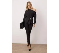 Wovcor Off Shoulder Woven Blouse With Accessory Detail In Black Black 8