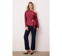 Wovcor Off Shoulder Woven Blouse With Accessory Detail In Burgundy Burgundy 8