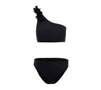 Wovcor One Shoulder Bikini Set With Ruffle Detail And High Waist Bottom In Black Black
