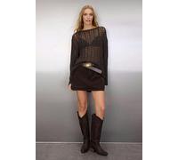WOVCOR Openwork Boat Neck Knit Sweater - Brown - M/L