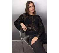 Wovcor Openwork Rib-Knit Boat Neck Sweater In Black Black XS/S
