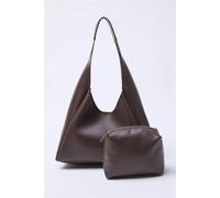 Wovcor Oval Shoulder Bag With Matching Pouch In Dark Brown Dark Brown One Size