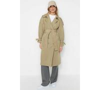 Wovcor Oversize Belted Water Resistant Long Trench Coat In Khaki Khaki