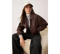 WOVCOR Oversize Fit Faux Leather Quilted Bomber Jacket - Brown - M