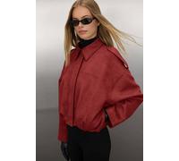 WOVCOR Oversize Fit Suede Bomber Thin Jacket - Burgundy - S