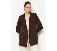 WOVCOR Oversize Lined Double-Breasted Woven Blazer Jacket - Brown - 6