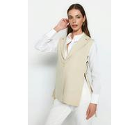 WOVCOR Oversize Lined Woven Vest with Side Tie Detail - Beige - 12