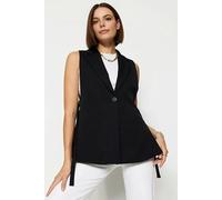 WOVCOR Oversize Lined Woven Vest with Side Tie Detail - Black - 10