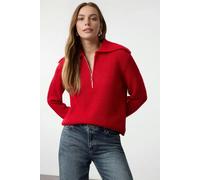 WOVCOR Oversize Polo Collar Knit Sweater with Zipper Detail - Red - M