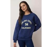 WOVCOR Oversize Printed Washed Thick Fleece-Lined Knit Sweatshirt - Navy - S