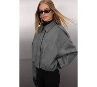 Wovcor Oversized Collared Utility Jacket With Shoulder Detail In Dark Grey Dark Grey