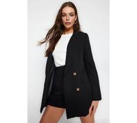 Wovcor Oversized Double-Breasted Lined Woven Blazer Jacket In Black Black