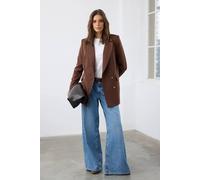 Wovcor Oversized Double-Breasted Lined Woven Blazer Jacket In Brown Brown