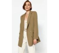 Wovcor Oversized Double-Breasted Lined Woven Blazer Jacket In Khaki Khaki