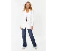 Wovcor Oversized Double-Breasted Lined Woven Blazer Jacket In White White