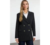 Wovcor Oversized Double-Breasted Tailored Woven Blazer Jacket In Black Black 14