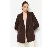 Wovcor Oversized Double-Breasted Tailored Woven Blazer Jacket In Brown Brown
