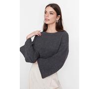 Wovcor Oversized Knit Crop Sweater With Spanish Sleeve In Grey Grey M