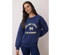 Wovcor Oversized Printed Washed Fleece-Lined Knit Sweatshirt In Navy Navy
