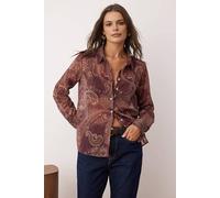 Wovcor Paisley Print Unlined Chiffon Shirt In Burgundy Burgundy