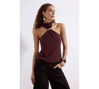 Wovcor Paisley Ring Detail Halterneck Blouse Top In Plum Plum